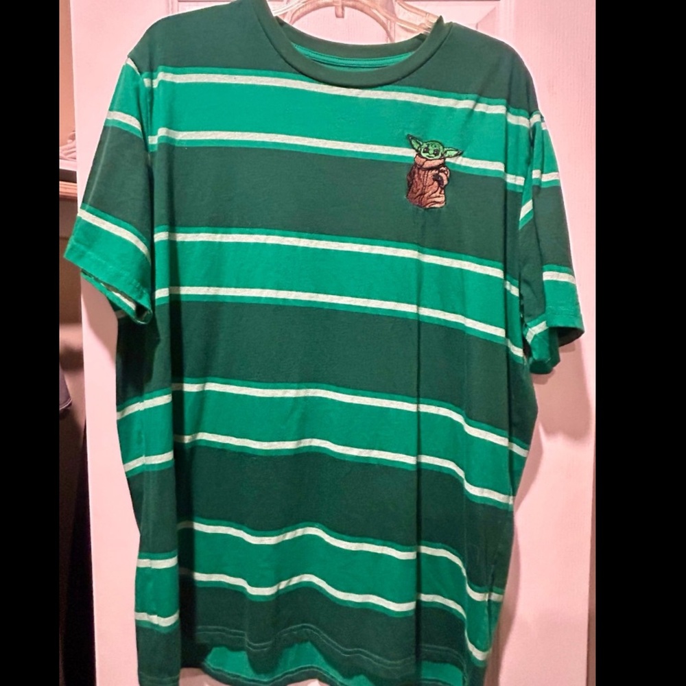 Star Wars Green Striped Tee with Yoda Embroidery